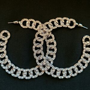 Bold Silver Chain Link and Rhinestone Earrings